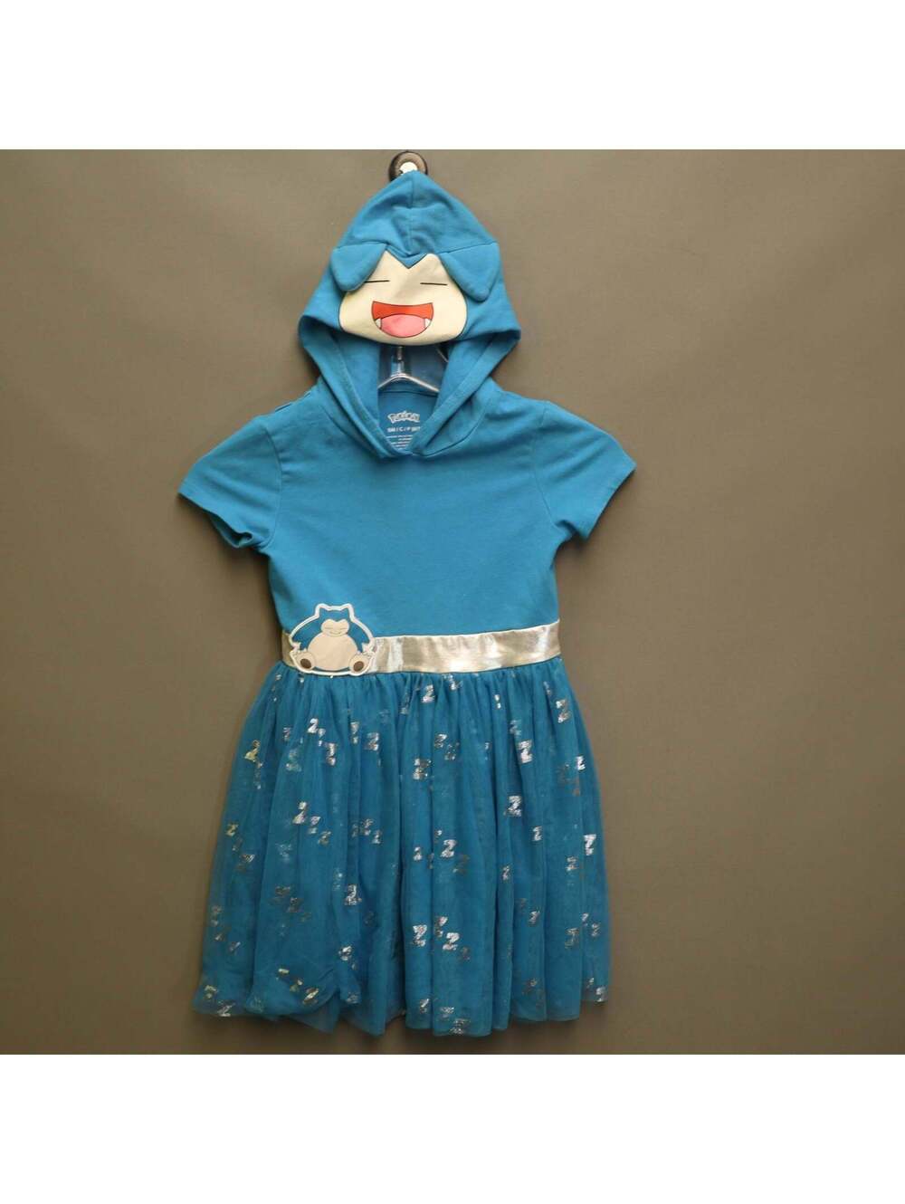 Pokemon Snorlax Hooded Costume Dress Girls Small 6/7 Blue Tulle Silver Zzz Print